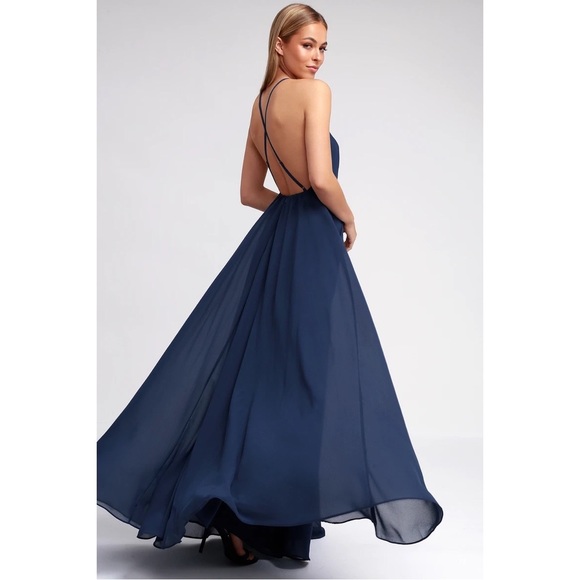 NWT Lulu’s Mythical Kind of Love Navy Blue Maxi Dress XS - Picture 5 of 5